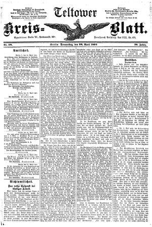 Teltower Kreisblatt vom 28.04.1892
