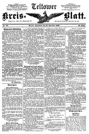 Teltower Kreisblatt vom 24.09.1892