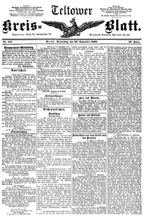 Teltower Kreisblatt on Sep 29, 1892
