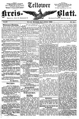 Teltower Kreisblatt vom 01.10.1892