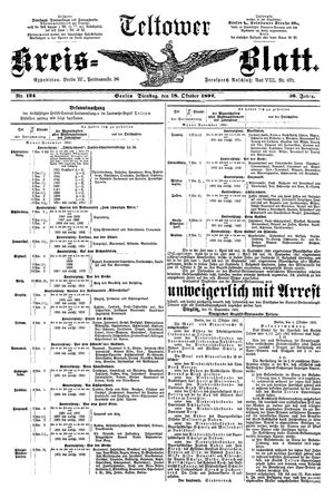 Teltower Kreisblatt vom 18.10.1892
