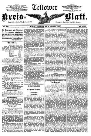 Teltower Kreisblatt on Nov 3, 1892