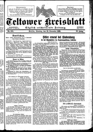 Teltower Kreisblatt vom 22.11.1932