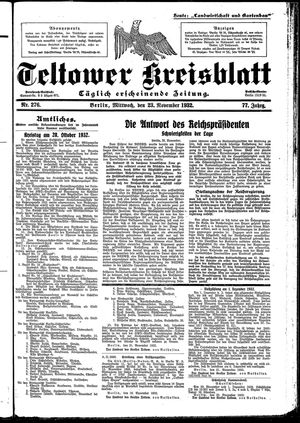 Teltower Kreisblatt vom 23.11.1932