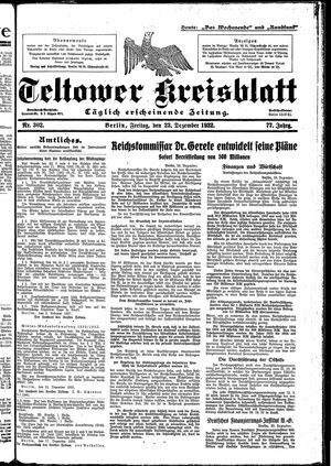 Teltower Kreisblatt vom 23.12.1932