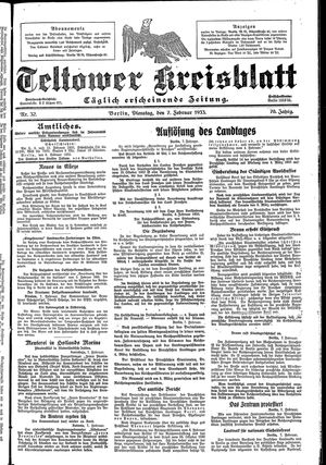Teltower Kreisblatt vom 07.02.1933