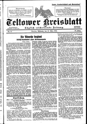 Teltower Kreisblatt vom 29.03.1933