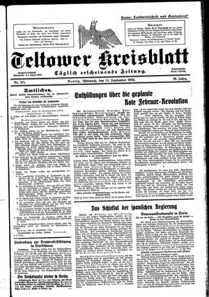 Teltower Kreisblatt vom 13.09.1933