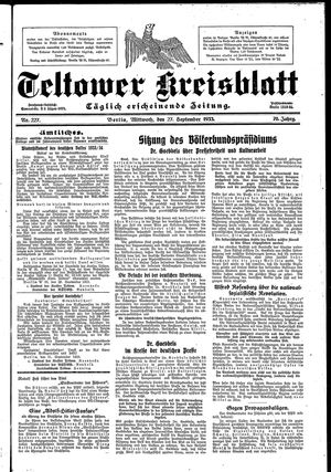 Teltower Kreisblatt vom 27.09.1933