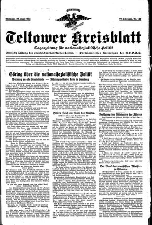 Teltower Kreisblatt vom 27.06.1934