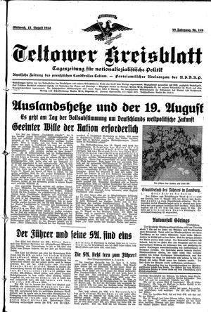 Teltower Kreisblatt vom 15.08.1934
