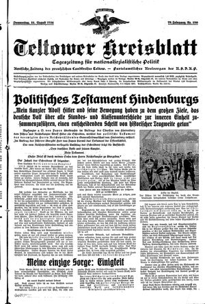 Teltower Kreisblatt vom 16.08.1934