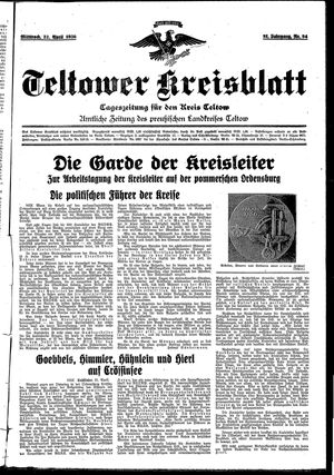 Teltower Kreisblatt vom 22.04.1936