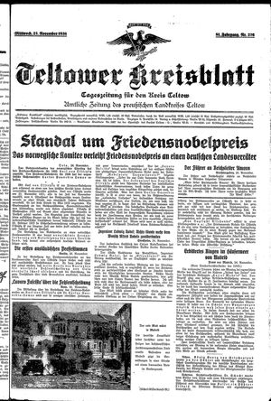 Teltower Kreisblatt vom 25.11.1936