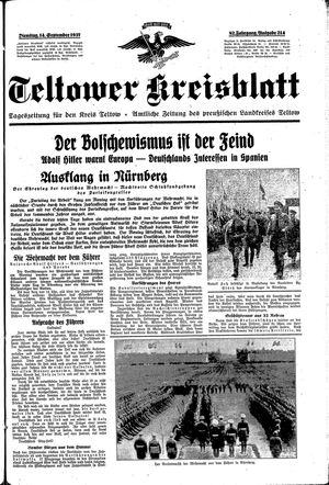 Teltower Kreisblatt vom 14.09.1937