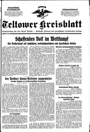 Teltower Kreisblatt vom 16.11.1937