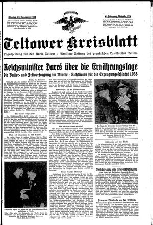 Teltower Kreisblatt vom 29.11.1937