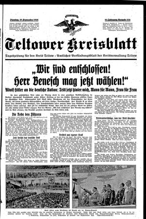 Teltower Kreisblatt vom 27.09.1938