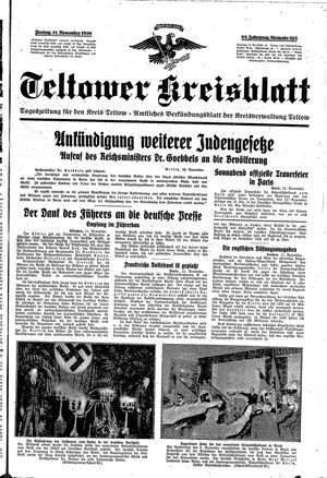 Teltower Kreisblatt vom 11.11.1938