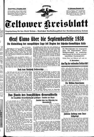 Teltower Kreisblatt vom 01.12.1938