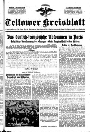 Teltower Kreisblatt vom 07.12.1938