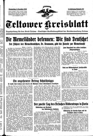 Teltower Kreisblatt vom 08.12.1938