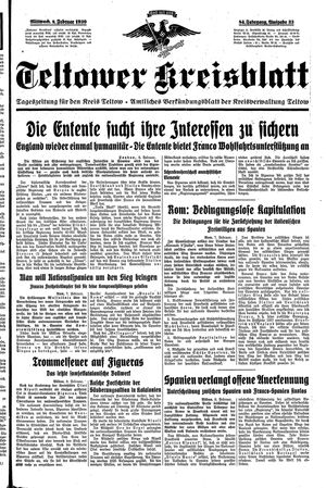 Teltower Kreisblatt vom 08.02.1939