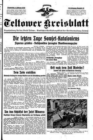 Teltower Kreisblatt vom 09.02.1939