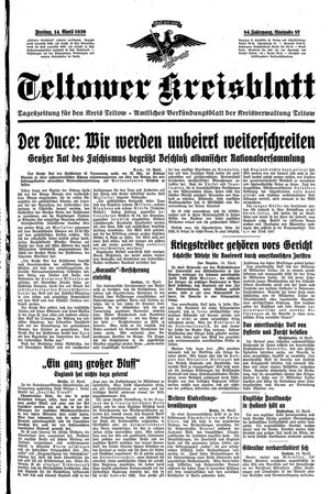 Teltower Kreisblatt on Apr 14, 1939