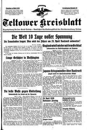 Teltower Kreisblatt vom 18.04.1939