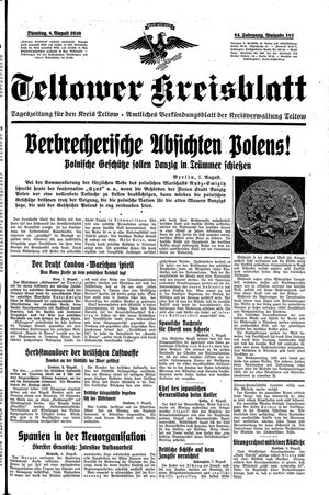 Teltower Kreisblatt vom 08.08.1939