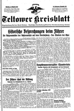Teltower Kreisblatt vom 14.08.1939