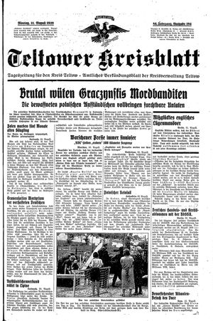 Teltower Kreisblatt vom 21.08.1939