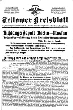 Teltower Kreisblatt vom 22.08.1939