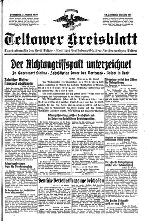 Teltower Kreisblatt vom 24.08.1939