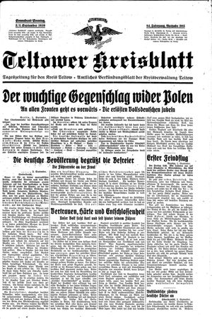 Teltower Kreisblatt vom 02.09.1939