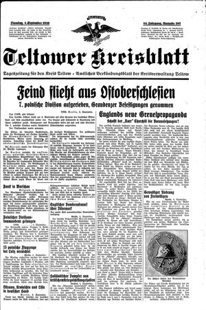 Teltower Kreisblatt vom 05.09.1939