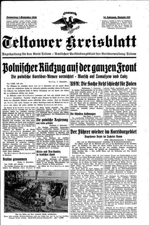 Teltower Kreisblatt vom 07.09.1939