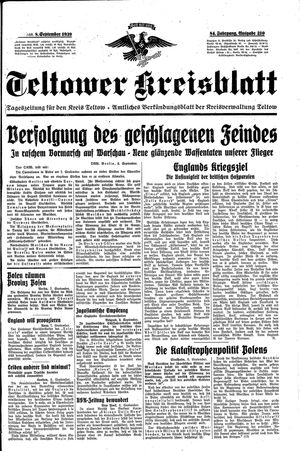 Teltower Kreisblatt vom 08.09.1939