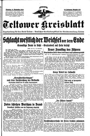 Teltower Kreisblatt vom 12.09.1939