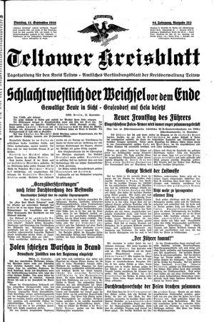 Teltower Kreisblatt vom 12.09.1939