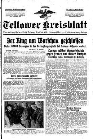 Teltower Kreisblatt vom 14.09.1939