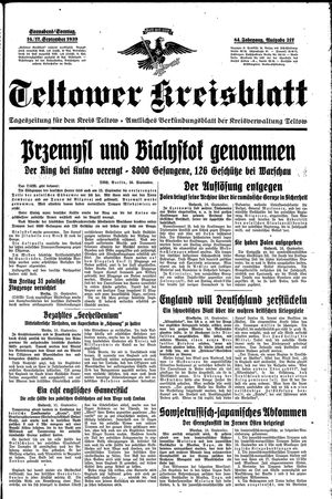 Teltower Kreisblatt vom 16.09.1939