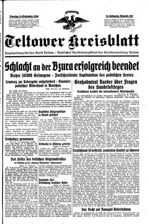 Teltower Kreisblatt vom 19.09.1939