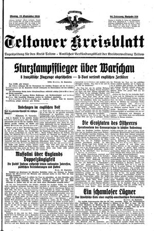 Teltower Kreisblatt vom 25.09.1939