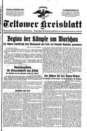 Teltower Kreisblatt vom 26.09.1939