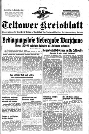 Teltower Kreisblatt vom 28.09.1939