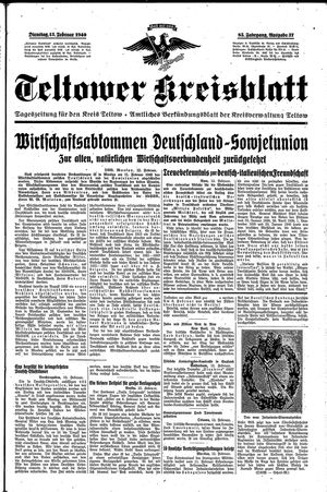Teltower Kreisblatt vom 13.02.1940