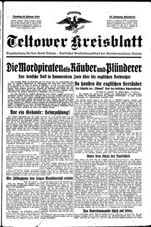 Teltower Kreisblatt vom 20.02.1940