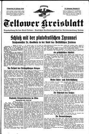 Teltower Kreisblatt vom 29.02.1940